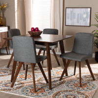 Baxton Studio LW1902/LWM90908HL32-Grey/Walnut-5PC Dining Set Pernille Modern Transitional Grey Fabric Upholstered Walnut Finished Wood 5-Piece Dining Set